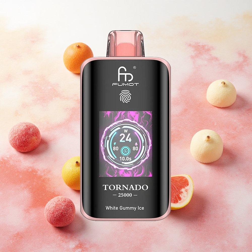 Fumot Tornado 25000 Puffs Vape Descarga Goma Branca com Tela HD e Bateria Recarregável 700mAh atacado brasileiro