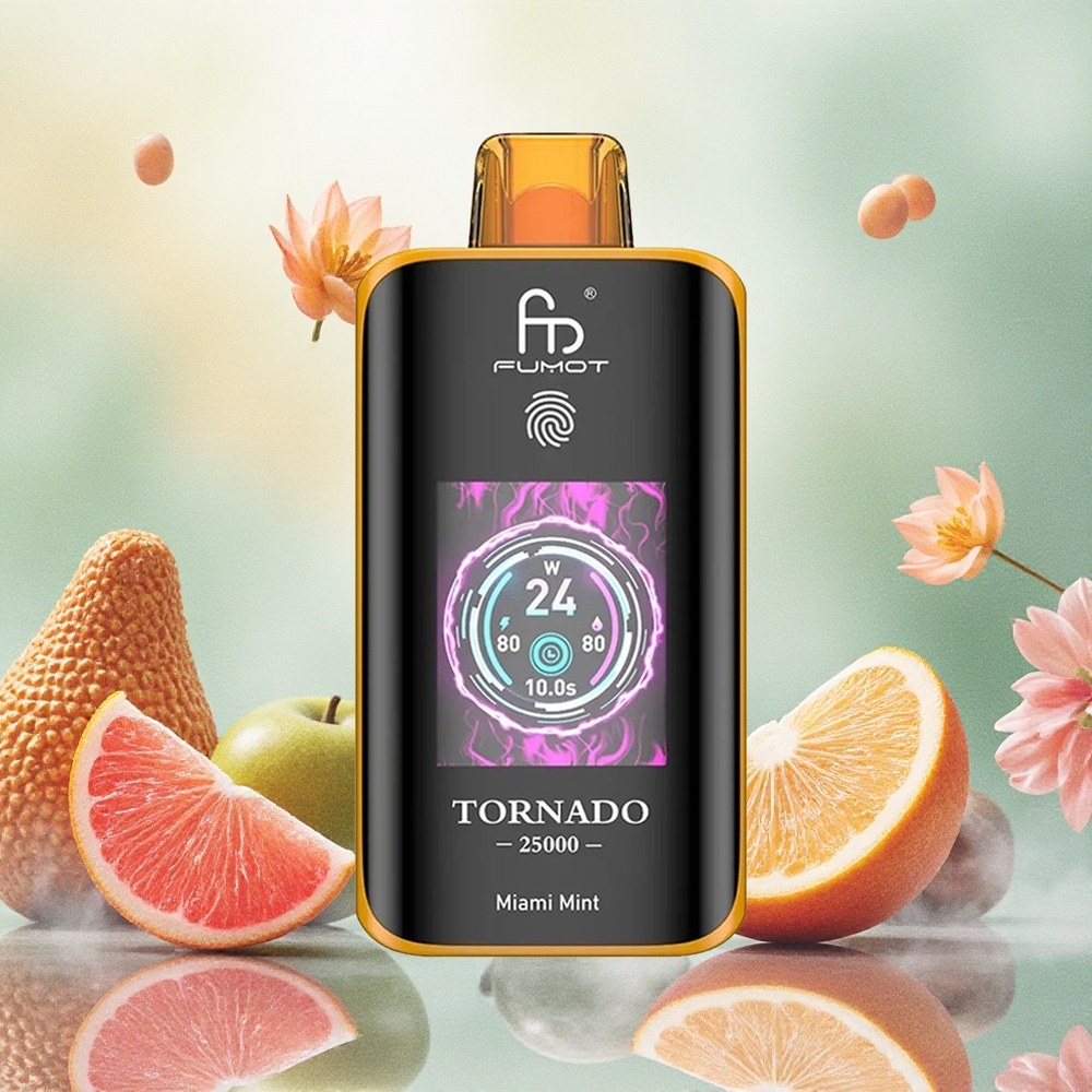 Fumot Tornado 25000 Puffs Vape Descarga Menta Miami com Bateria Recarregável 700mAh e Tela HD - Atacado Brasileiro