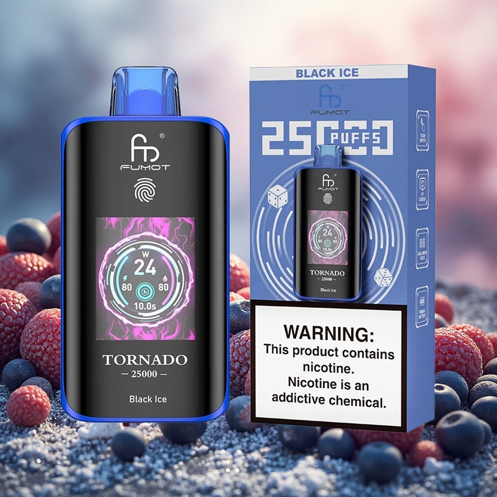 Fumot Tornado 25000 Puffs Vape Descarga Negra Tela HD Bateria 700mAh Recarregável 20ml E-líquido atacado brasileiro
