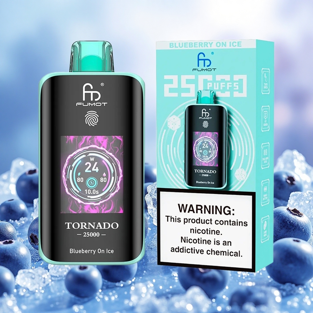 Fumot Tornado 25000 Puffs Vape Descarte Azulberry No Gelo com Tela HD 0/2/3/5 Nicotina atacado brasileiro