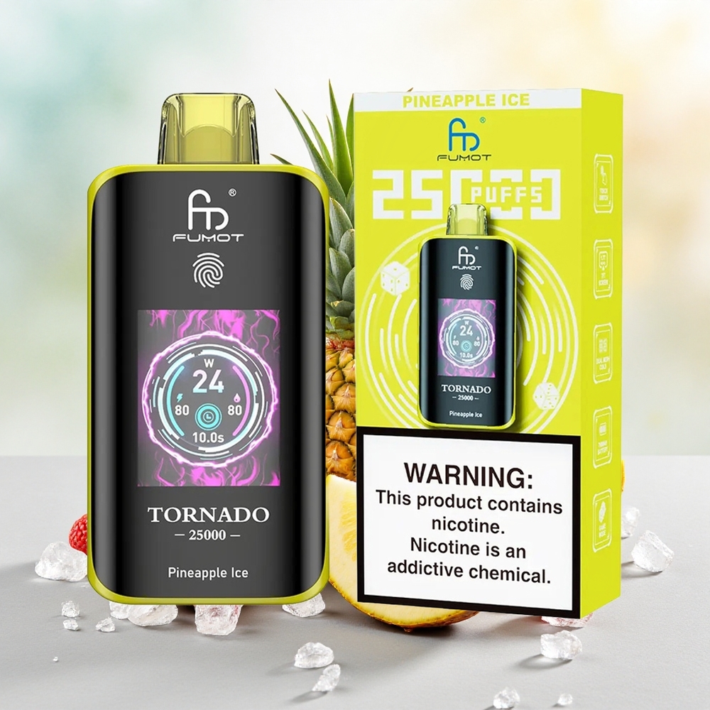 Fumot Tornado 25000 Puffs Vape Descarteável Abacaxi Gelo Atacado Brasileiro HD Screen 700mAh 20ml