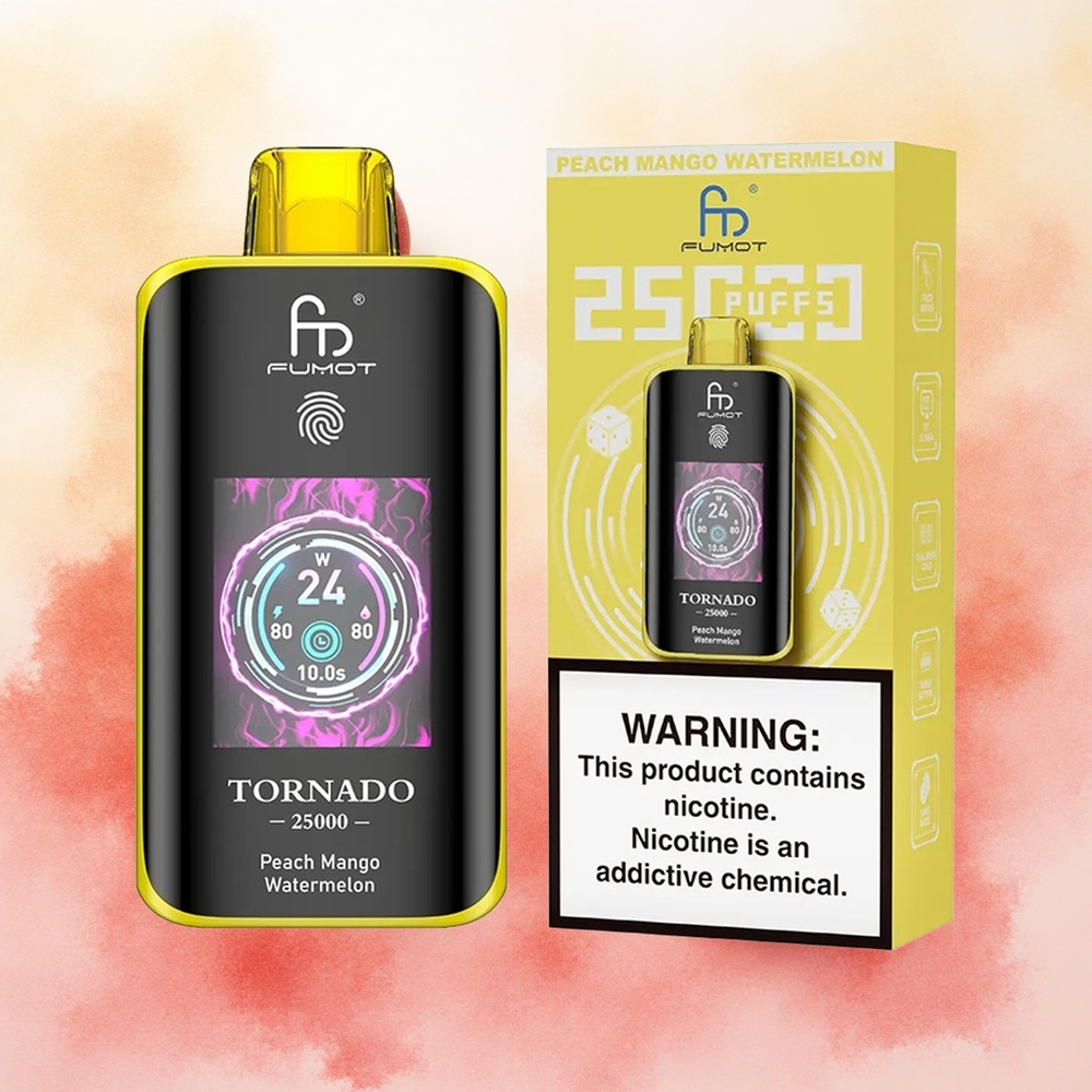 Fumot Tornado 25000 Puffs Vape Descarteável Pêssego Manga Melancia com Bateria Recarregável 700mAh e Tela HD atacado brasileiro