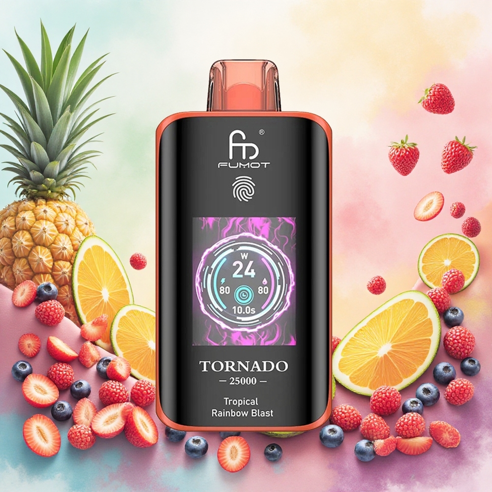 Fumot Tornado 25000 Puffs Vape Descartável Arco-Íris Tropical Recarregável 700mAh 20ml Tela HD 0/2/3/5 Nicotina atacado brasileiro