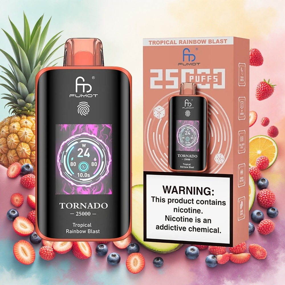 Fumot Tornado 25000 Puffs Vape Descartável Arco-Íris Tropical Recarregável 700mAh 20ml Tela HD 0/2/3/5 Nicotina atacado brasileiro