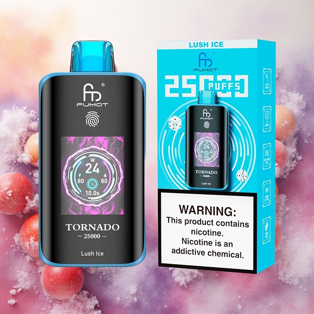 Fumot Tornado 25000 Puffs Vape Descartável Gelo Refrescante com Bateria Recarregável 700mAh e Tela HD atacado brasileiro