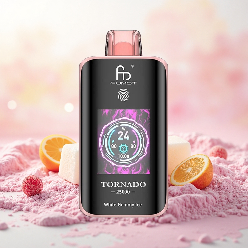 Fumot Tornado 25000 Puffs Vape Descartável Goma Branca Gelada com Tela HD 0/2/3/5 Nicotina atacado brasileiro
