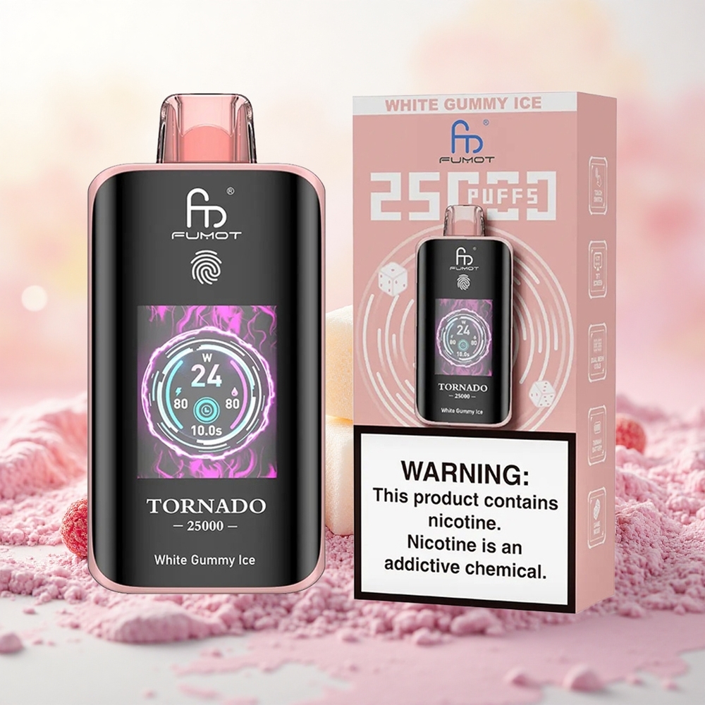 Fumot Tornado 25000 Puffs Vape Descartável Goma Branca Gelada com Tela HD 0/2/3/5 Nicotina atacado brasileiro
