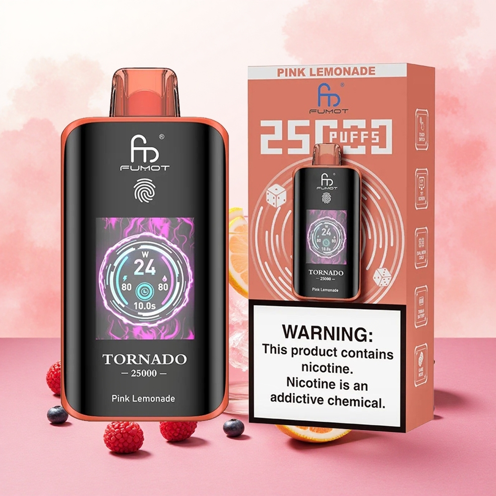 Fumot Tornado 25000 Puffs Vape Descartável Limonada Rosa atacado brasileiro Tela HD 700mAh 20ml