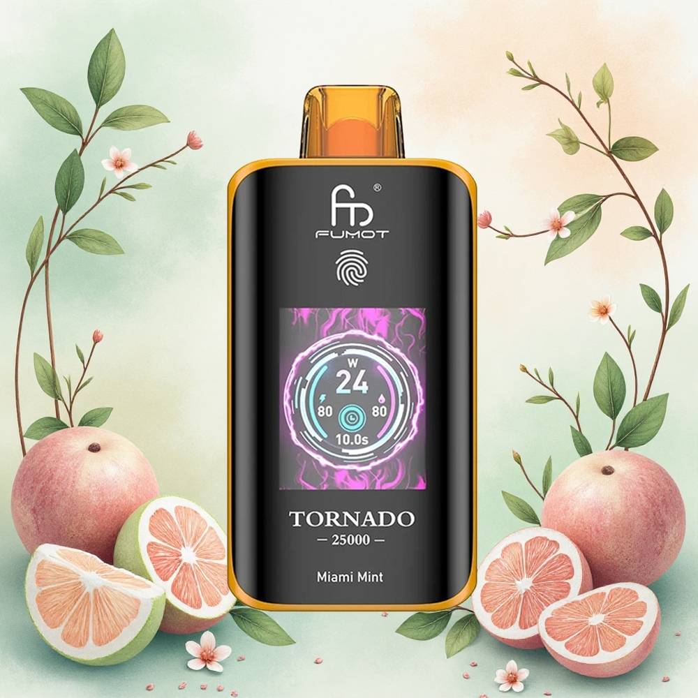 Fumot Tornado 25000 Puffs Vape Descartável Menta Miami atacado brasileiro HD Screen 700mAh 20ml