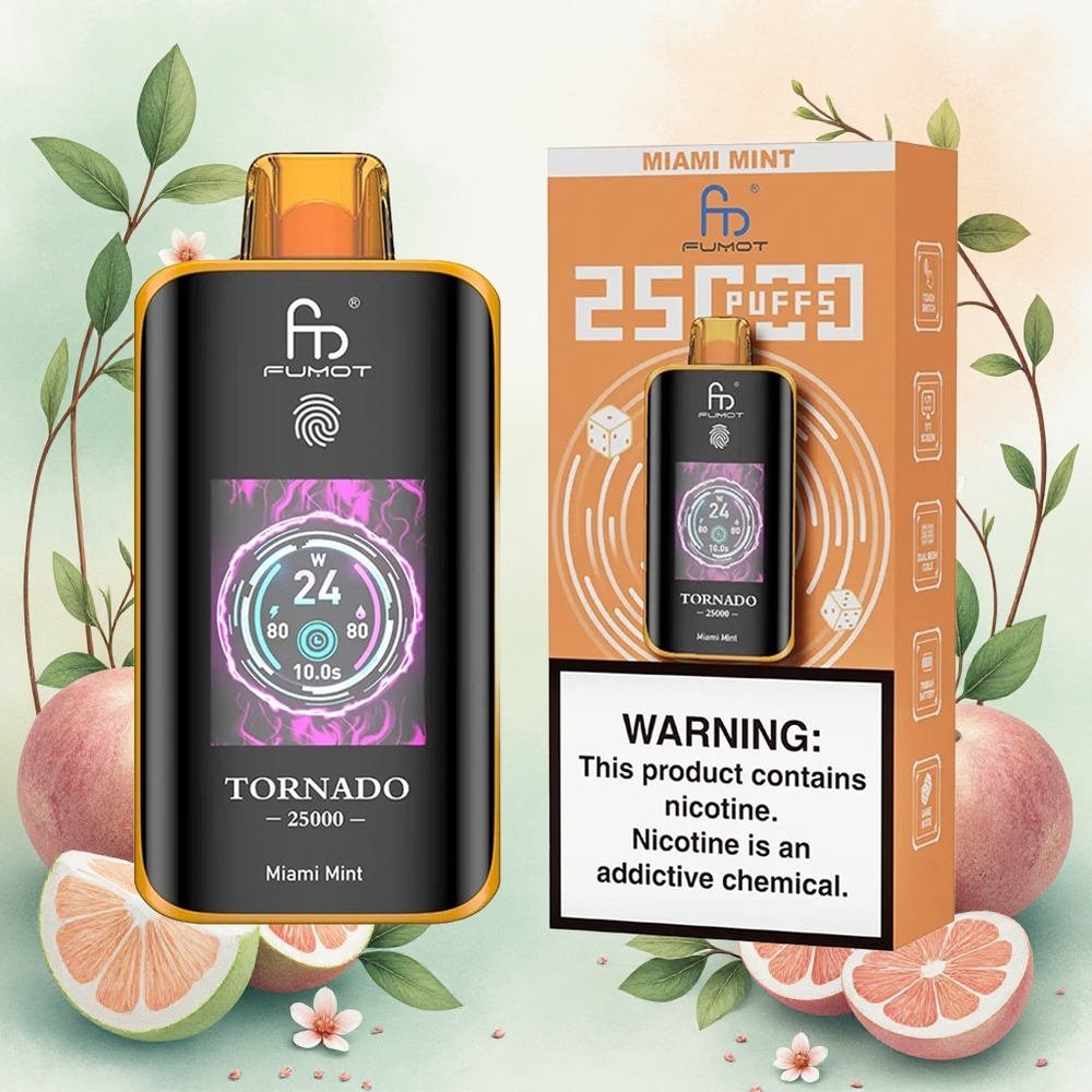 Fumot Tornado 25000 Puffs Vape Descartável Menta Miami atacado brasileiro HD Screen 700mAh 20ml