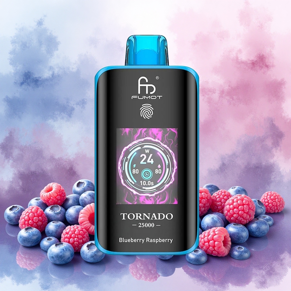 Fumot Tornado 25000 Puffs Vape Descartável Mirtilo Framboesa HD Screen 700mAh 20ml 0/2/3/5 atacado brasileiro