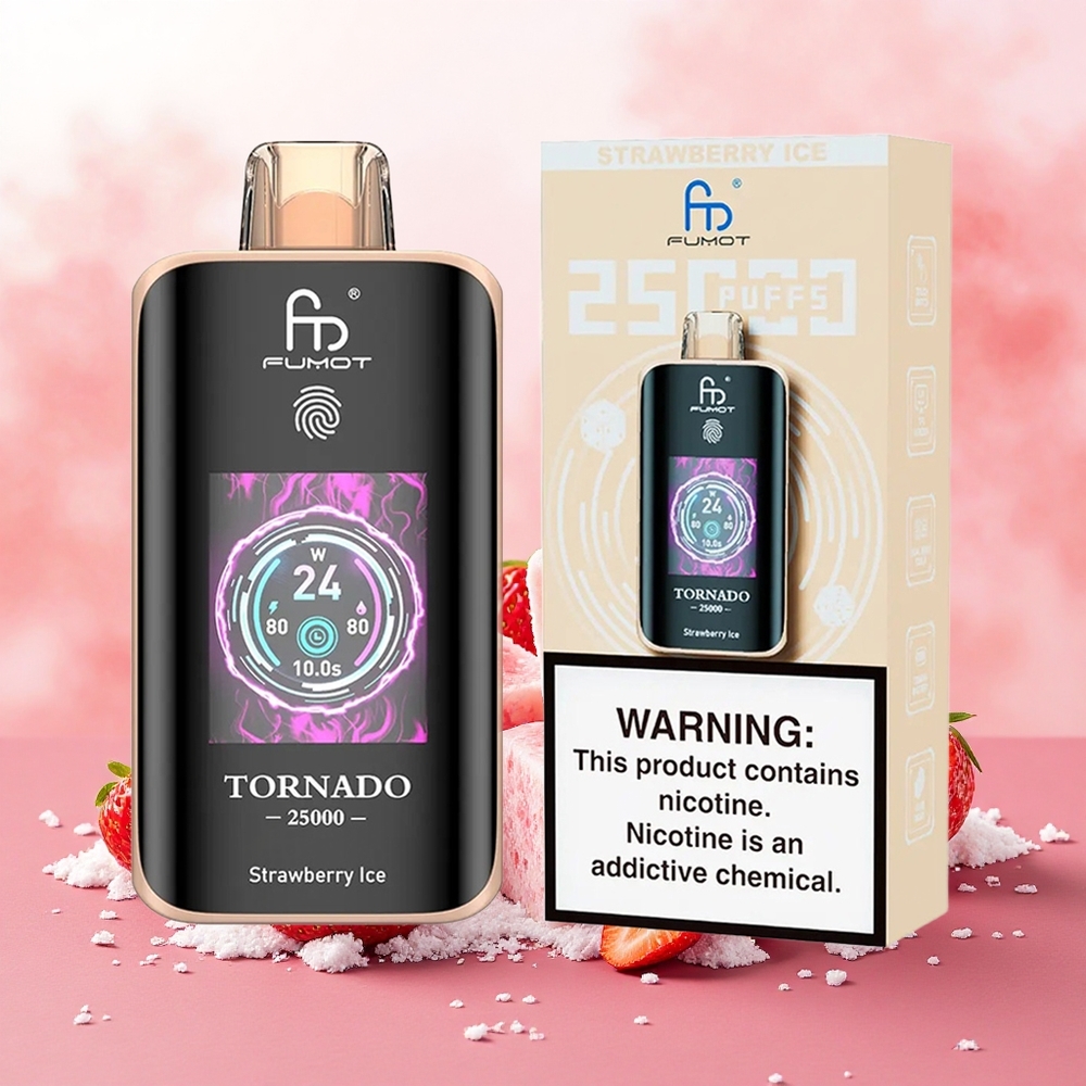 Fumot Tornado 25000 Puffs Vape Descartável Morango Gelo atacado brasileiro HD Screen 700mAh 20ml