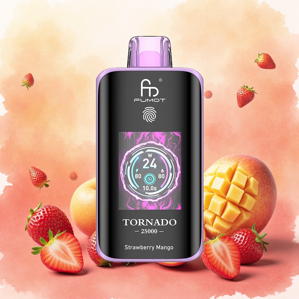 Fumot Tornado 25000 Puffs Vape Descartável Morango Manga atacado brasileiro HD Screen 700mAh 20ml