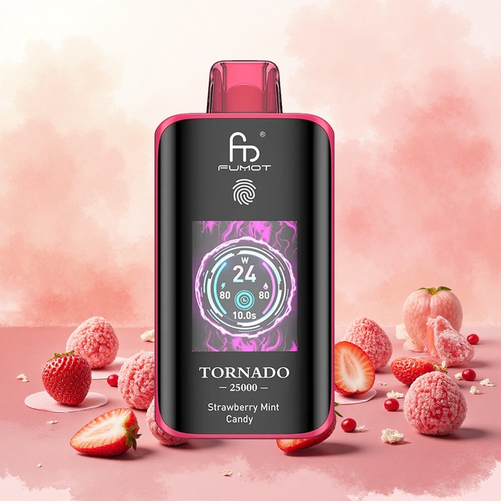 Fumot Tornado 25000 Puffs Vape Descartável Morango Menta Doce Tela HD Bateria 700mAh Recarregável 20ml 0/2/3/5 Nicotina atacado brasileiro