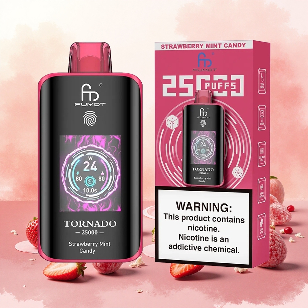 Fumot Tornado 25000 Puffs Vape Descartável Morango Menta Doce Tela HD Bateria 700mAh Recarregável 20ml 0/2/3/5 Nicotina atacado brasileiro