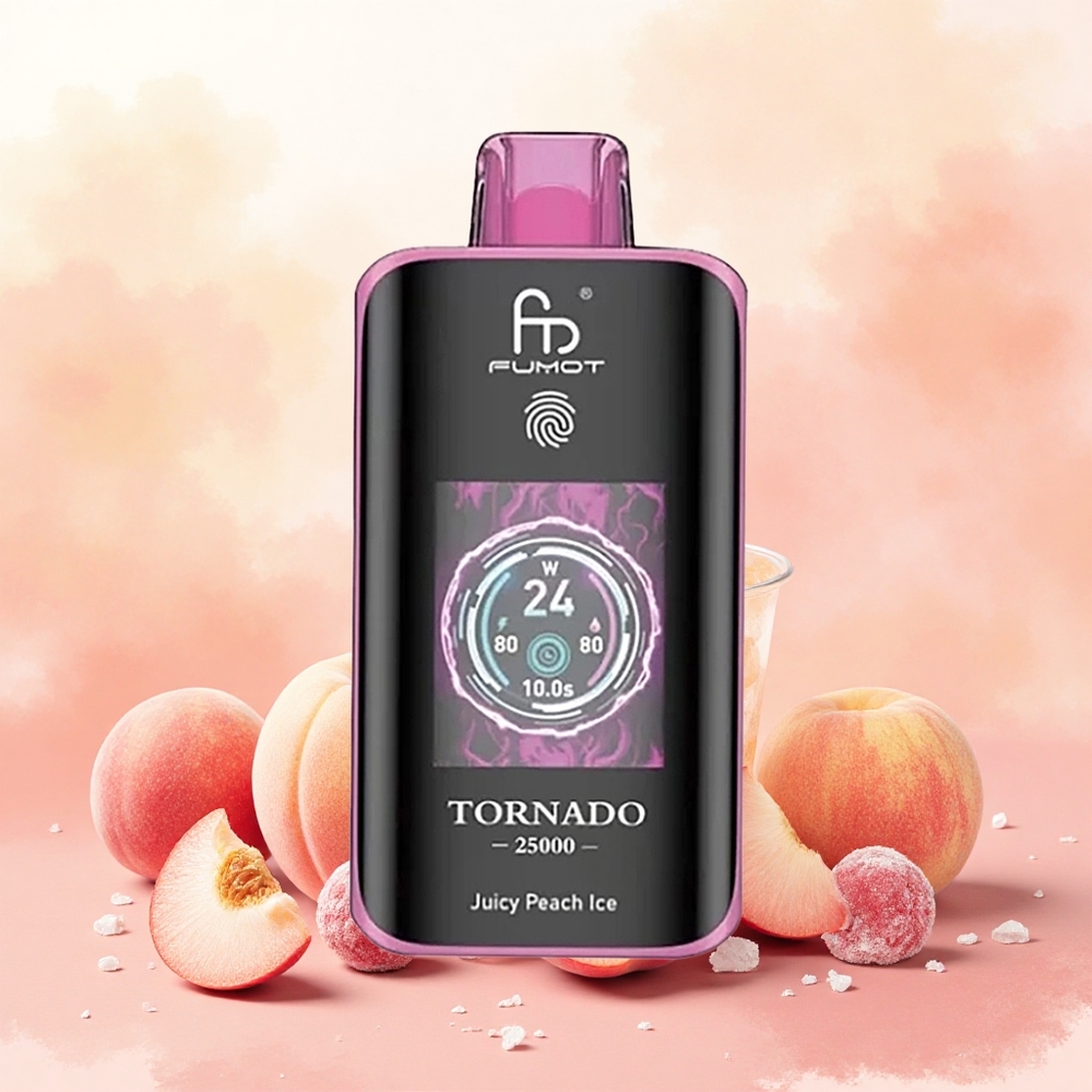 Fumot Tornado 25000 Puffs Vape Descartável Pêssego Suculento Gelo atacado brasileiro HD Screen 700mAh 20ml