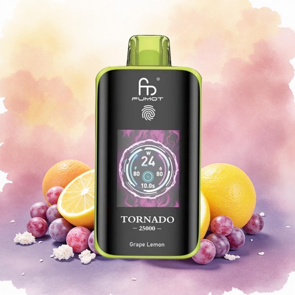 Fumot Tornado 25000 Puffs Vape Descartável Uva Limão atacado brasileiro Tela HD 700mAh 20ml
