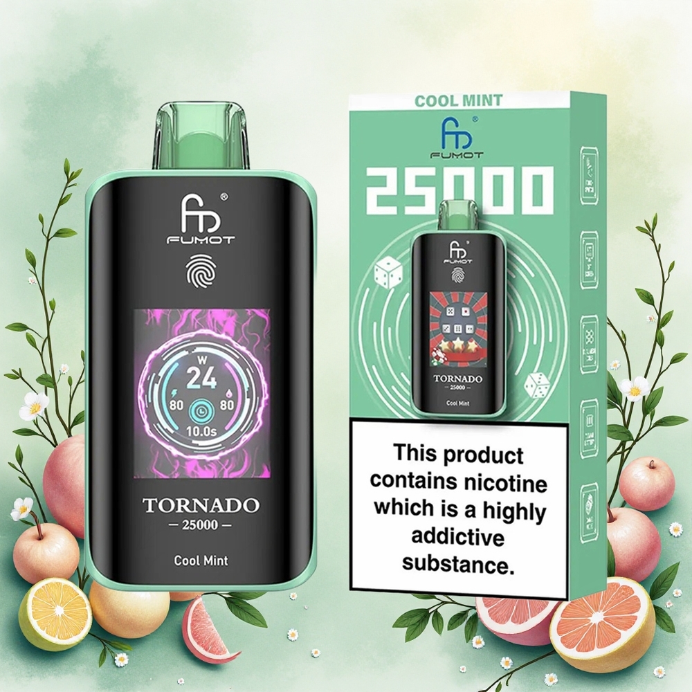 Fumot Tornado 25000 Puffs Vape Descongelante Menta Tela HD Bateria 700mAh Recarregável 20ml atacado brasileiro