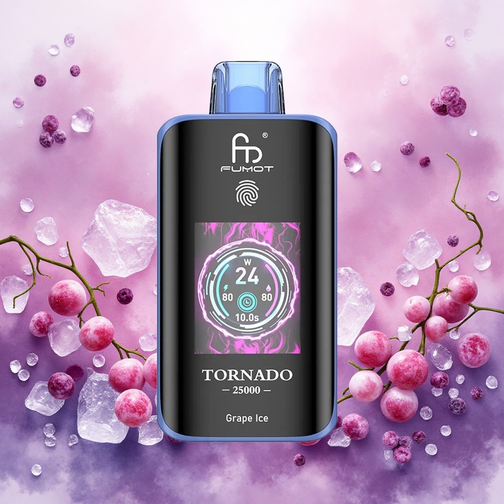 Fumot Tornado 25000 Puffs Vape Descongelante Uva com Tela HD Bateria 700mAh Recarregável 20ml E-líquido atacado brasileiro