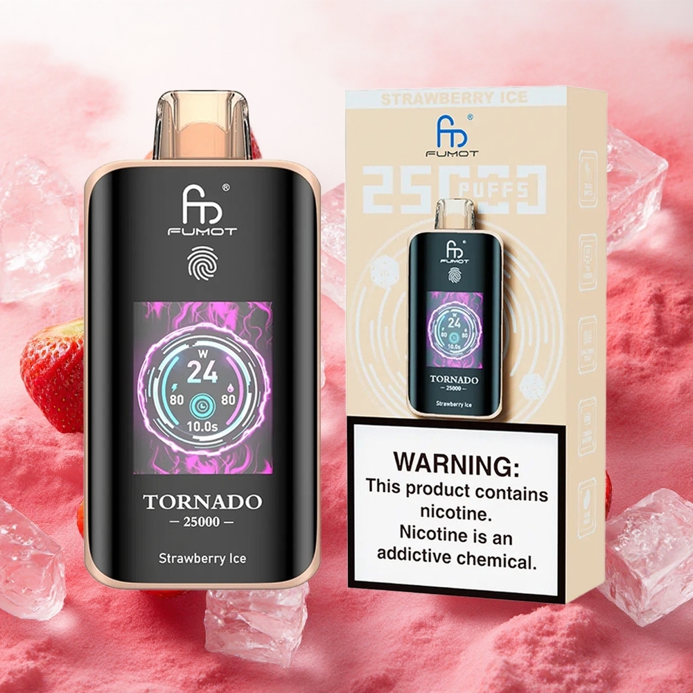 Fumot Tornado 25000 Puffs Vape Descongelante de Morango com Bateria Recarregável 700mAh e Tela HD atacado brasileiro