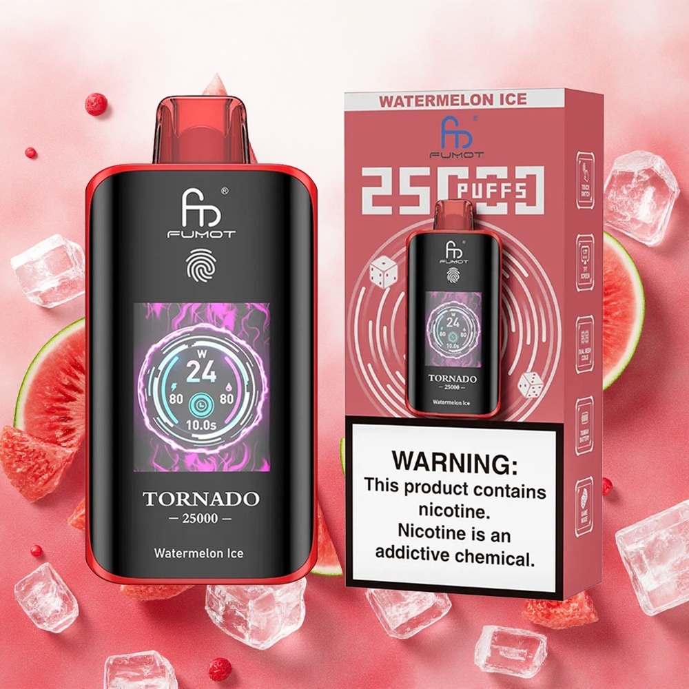 Fumot Tornado 25000 Puffs Vape Melancia Gelo com Tela HD e Bateria Recarregável 700mAh atacado brasileiro