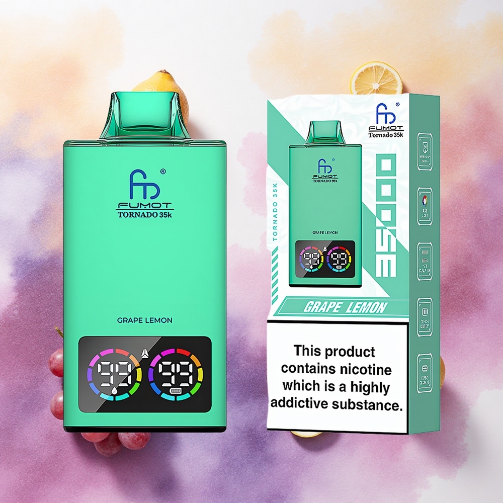 Fumot Tornado 35000 Atacado Brasileiro Com Coil Duplo Mesh e Indicador de E-líquido Uva Limão