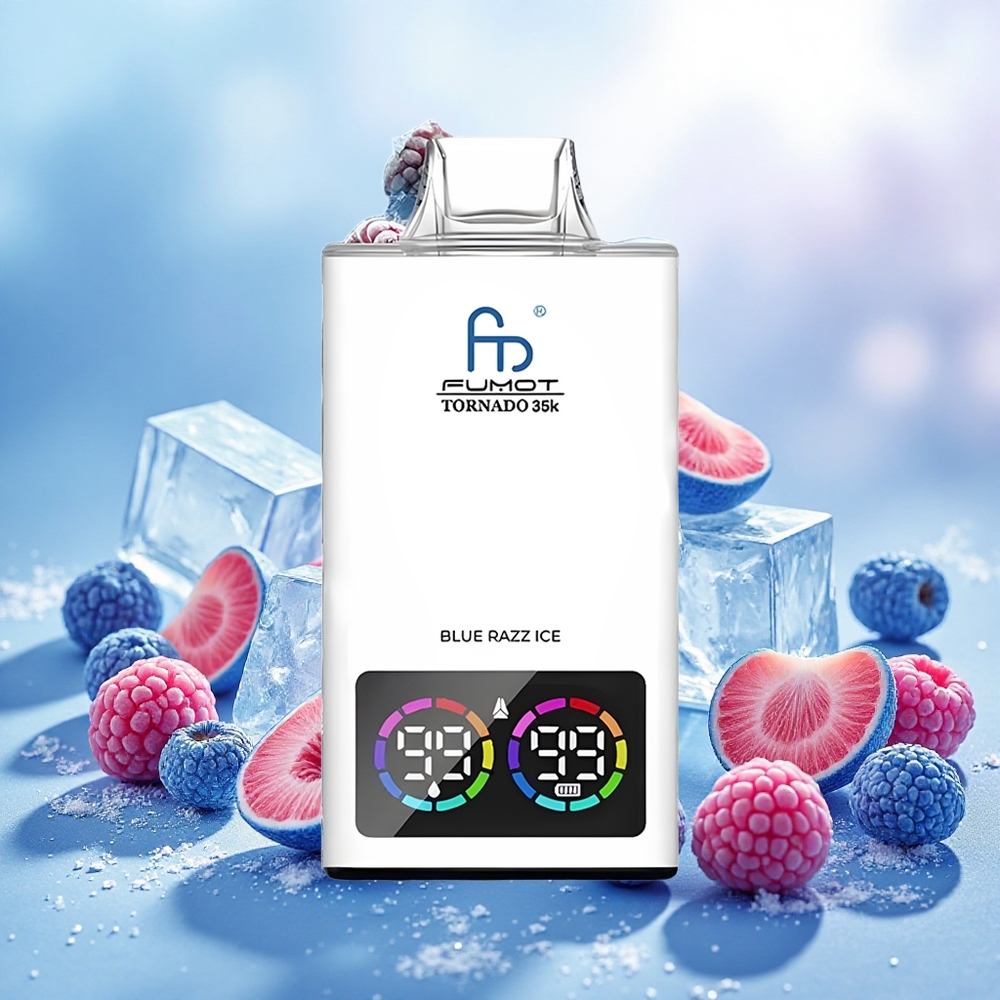 Fumot Tornado 35000 Descartável Blue Framboesa Gelo atacado brasileiro Bobina de Malha Dupla RGB USB-C 15ml 700MAH