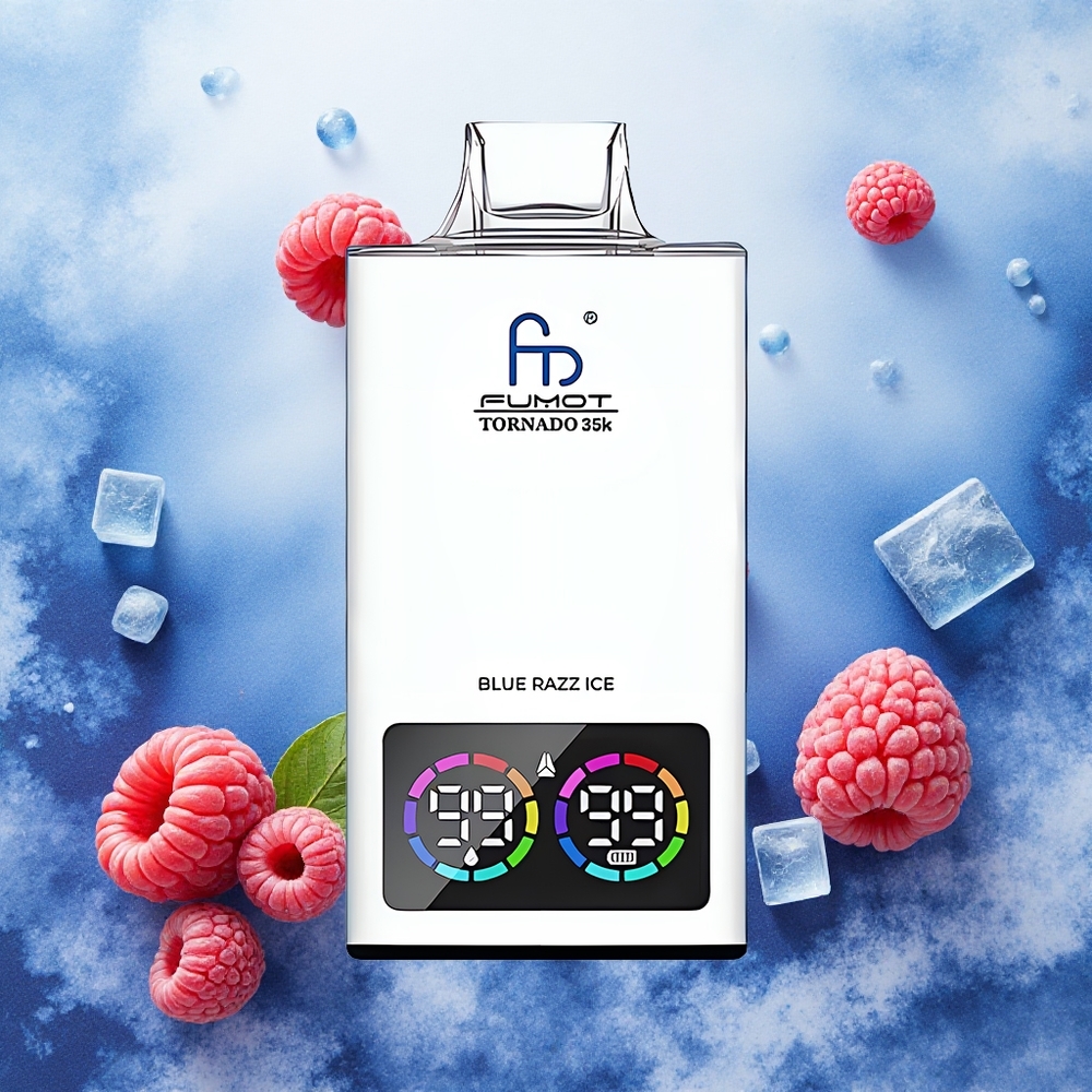 Fumot Tornado 35000 Vape Descartável Blue Razz Ice com Bobina Dupla Mesh e 15ml de E-líquido atacado brasileiro