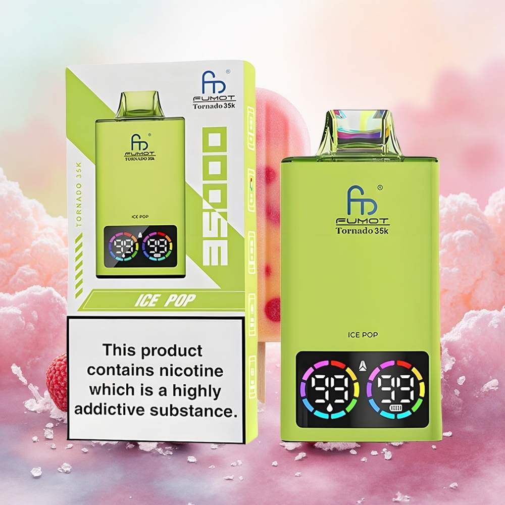 Fumot Tornado 35000 Vape Descartável Ice Pop atacado brasileiro com Bobina de Malha Dupla Luzes RGB 15ml USB-C 700 MAH
