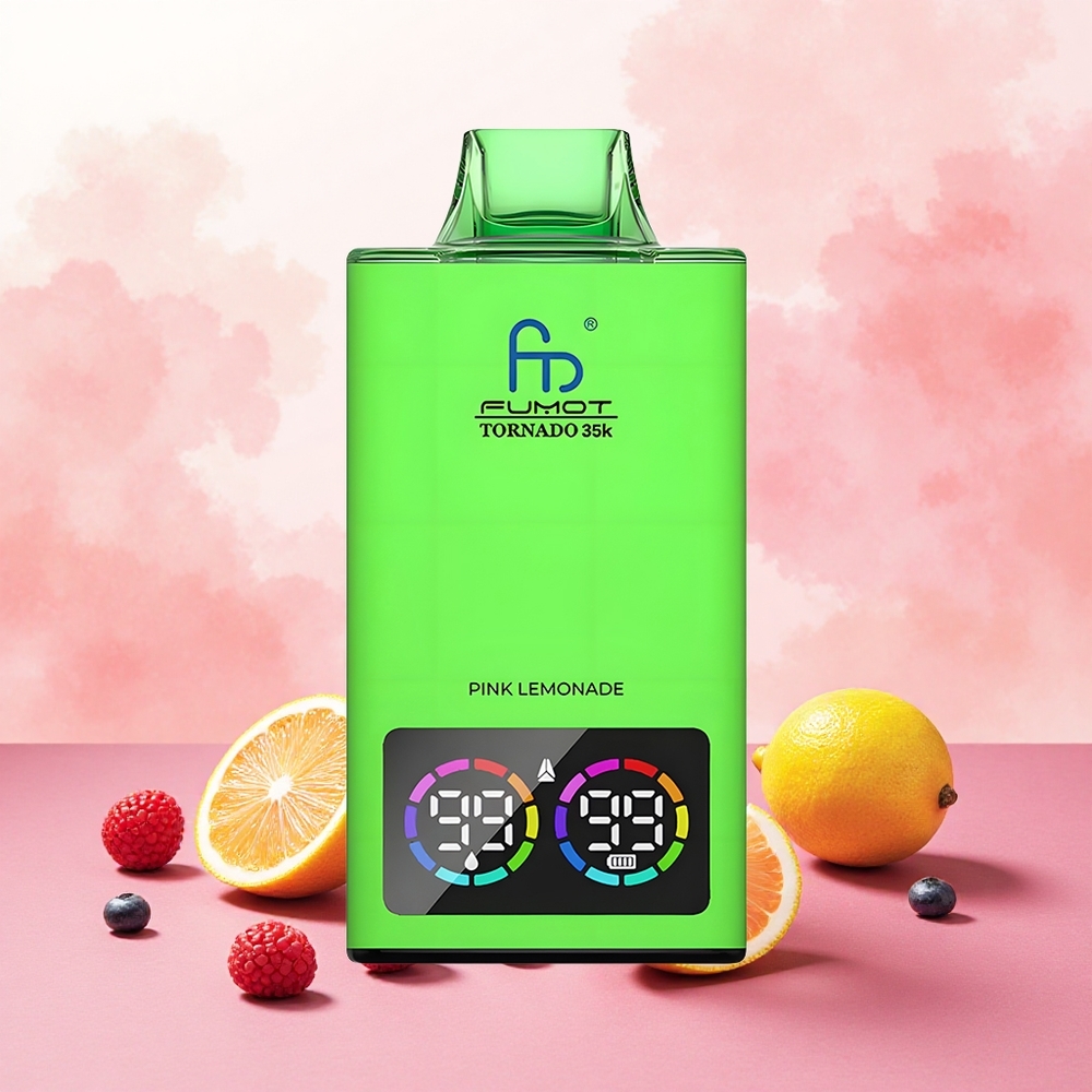 Fumot Tornado 35000 Vape Descartável Limonada Rosa atacado brasileiro Bobina de Malha Dupla RGB 15ml 700MAH USB-C 35K Puffs