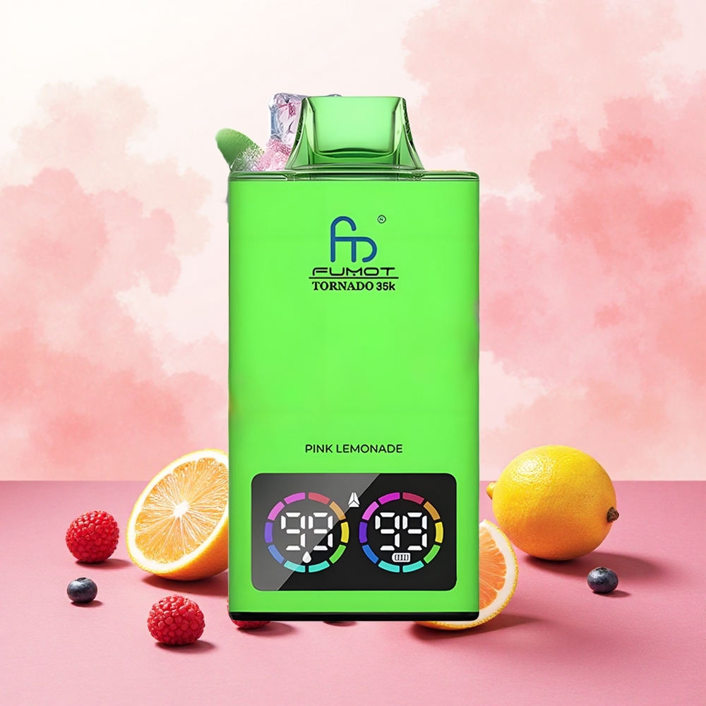 Fumot Tornado 35000 Vape Descartável Limonada Rosa atacado brasileiro Bobina de Malha Dupla RGB 15ml 700MAH USB-C 35K Puffs