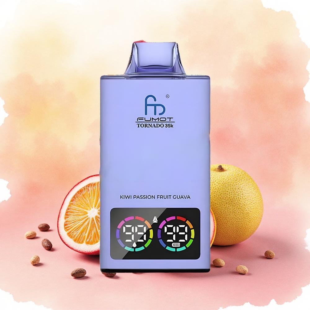 Fumot Tornado 35000 Vape Descartável Maracujá Kiwi Goiaba Bobina de Malha Dupla 15ml 700MAH RGB USB-C 35K Puffs atacado brasileiro