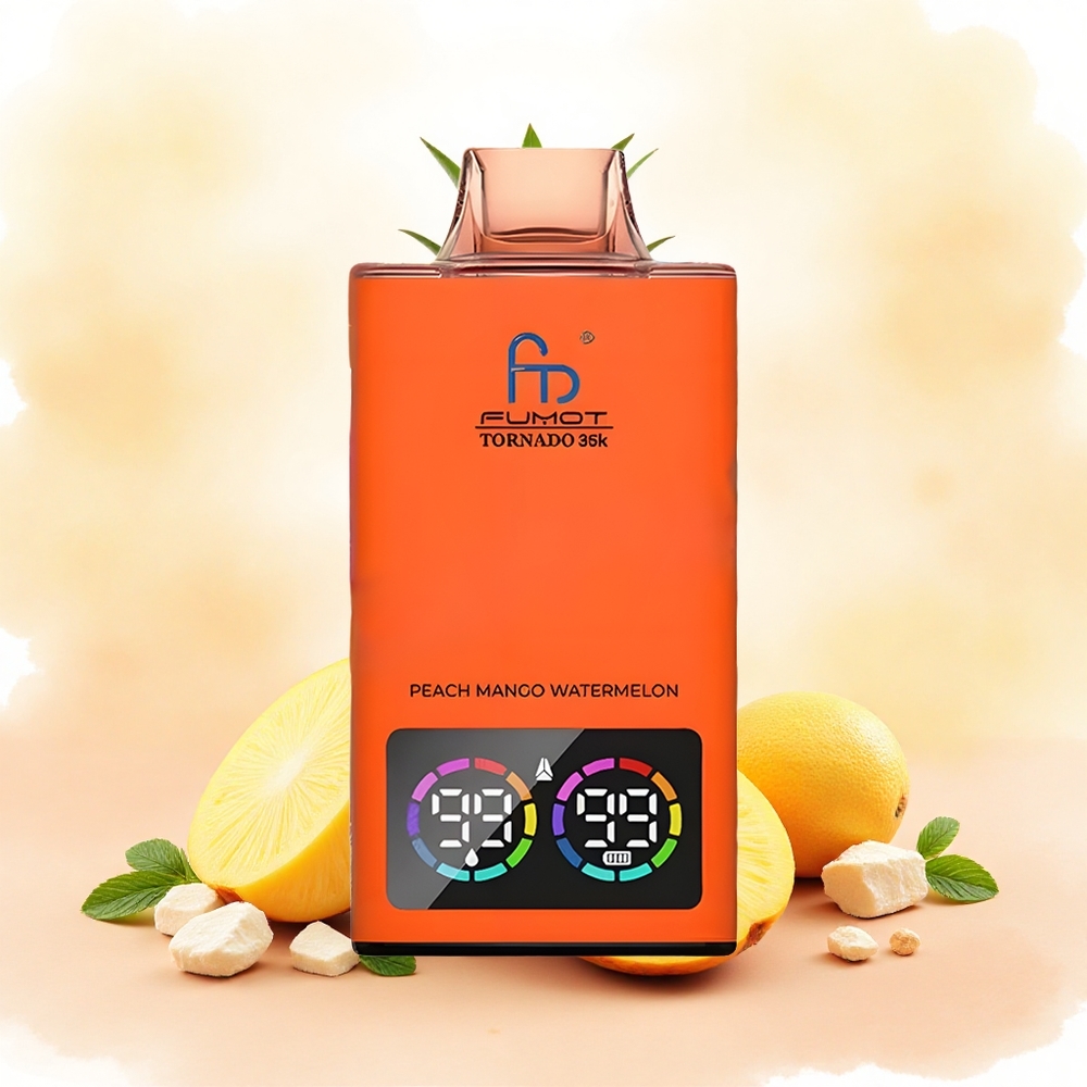 Fumot Tornado 35000 Vape Descartável Pêssego Manga Abacaxi Bobina de Malha Dupla 15ml 700MAH USB-C RGB Lights 35000 Puffs atacado brasileiro