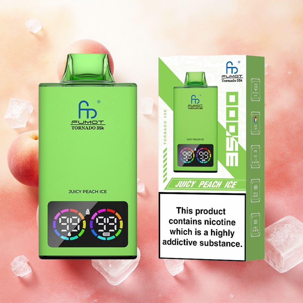 Fumot Tornado 35000 Vape Descartável Pêssego Suculento Gelo atacado brasileiro com Dual Mesh Coil e 15ml E-líquido