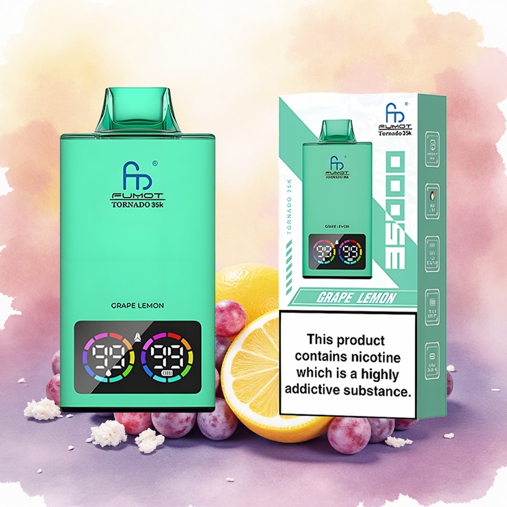 Fumot Tornado 35000 Vape Descartável Uva Limão com Bobina de Malha Dupla RGB 15ml USB-C 700MAH atacado brasileiro