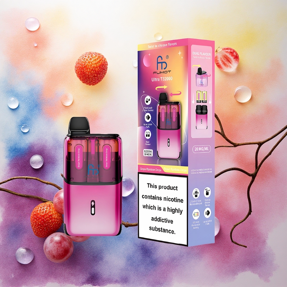 Fumot Ultra T32000 Descartável Vape Gotas Arco-Íris de Uva - Gotas Arco-Íris de Morango 24ml 800mAh atacado brasileiro