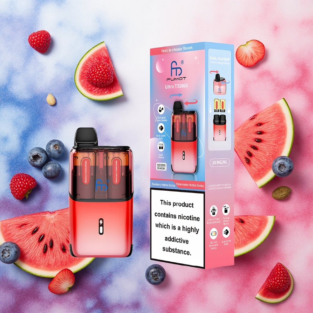 Fumot Ultra T32000 Descartável Vape Mirtilo Hubba Bubba - Melancia Hubba Bubba 24ml Carregamento Rápido Type-C atacado brasileiro
