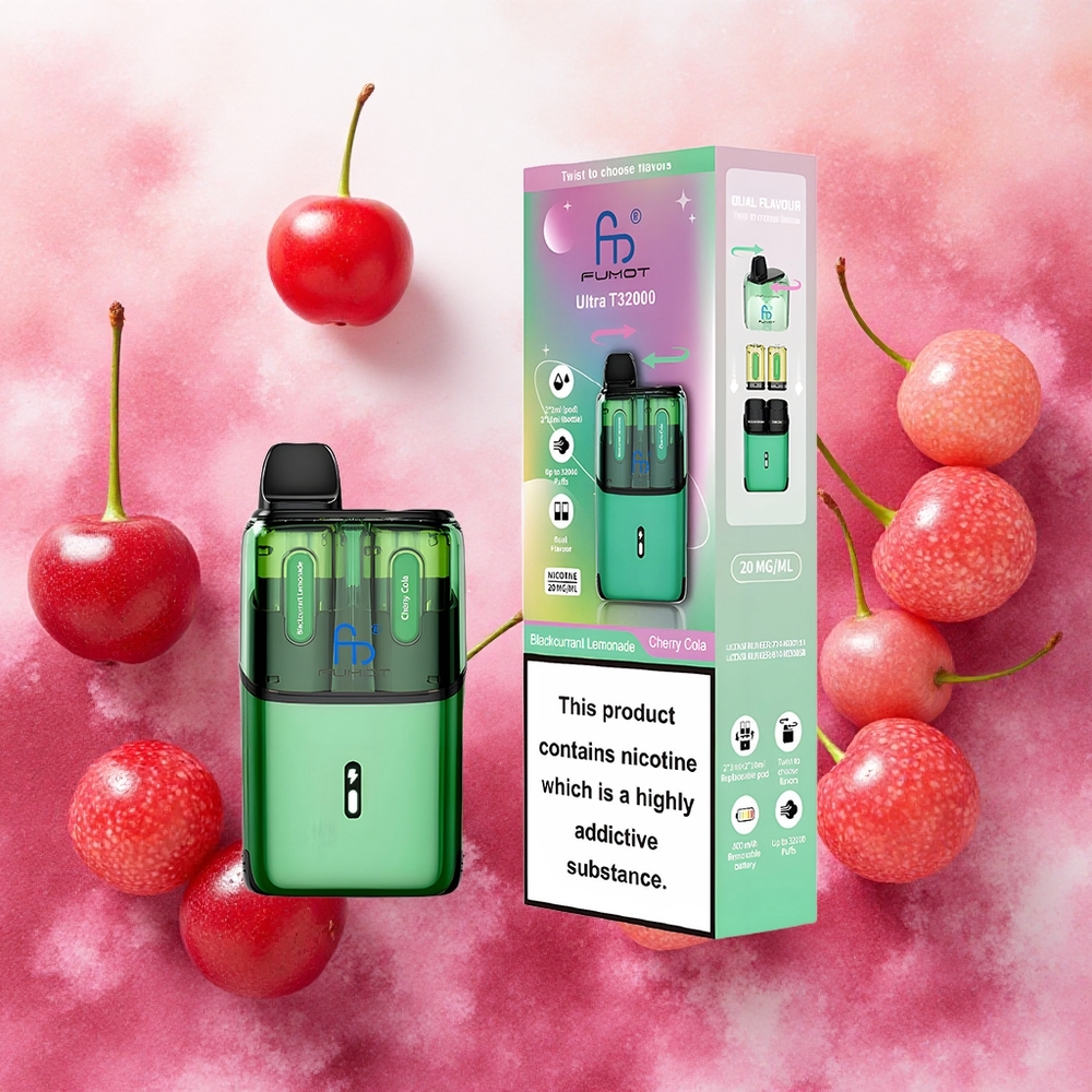 Fumot Ultra T32000 Vape Descartável Groselha Limonada - Cereja Cola com Bateria 800mAh e Carregamento Tipo-C Rápido atacado brasileiro
