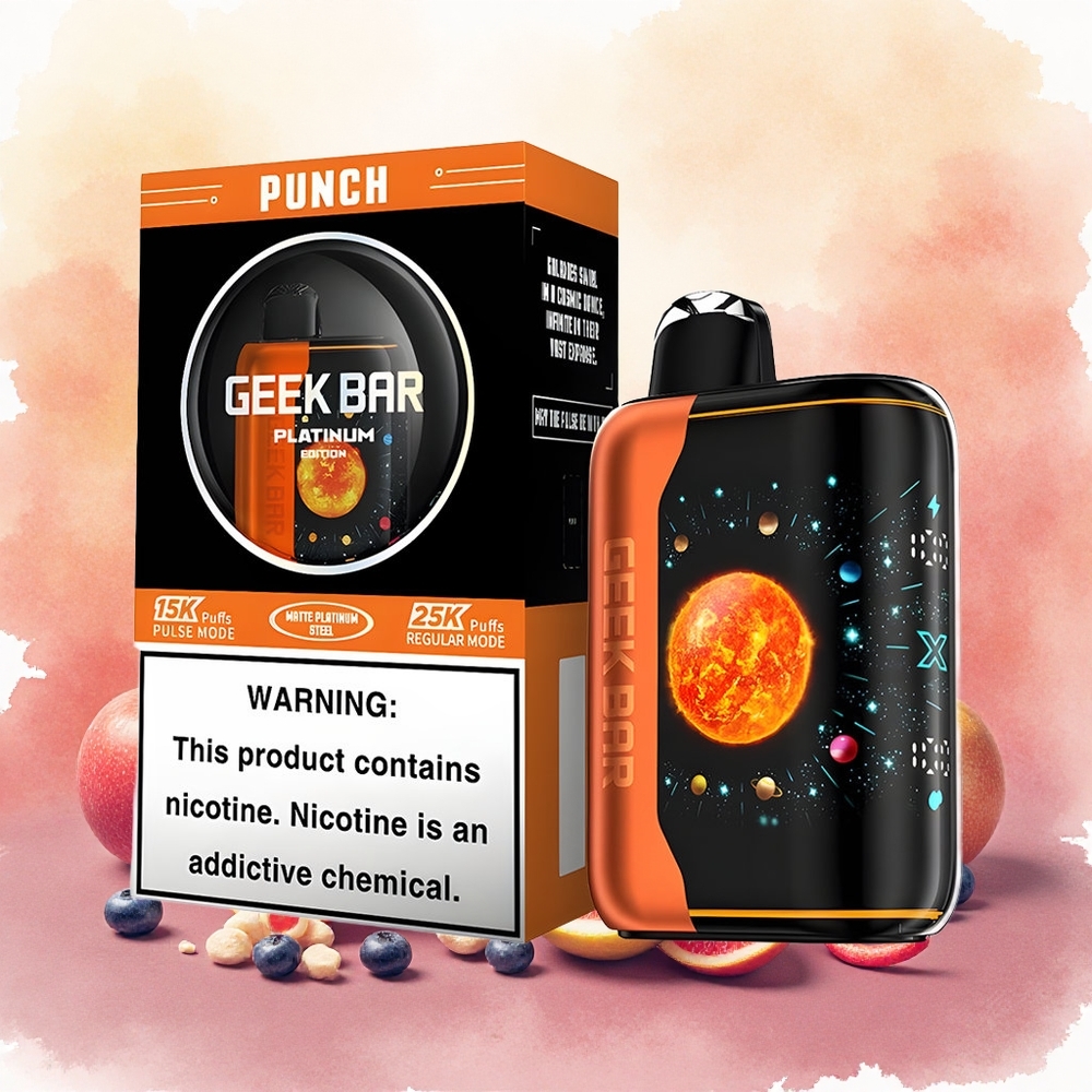 GEEK BAR Platinum Edition 25000 Vape Descartável Punch atacado brasileiro com Tela 3D Curva e Carregamento Rápido USB-C
