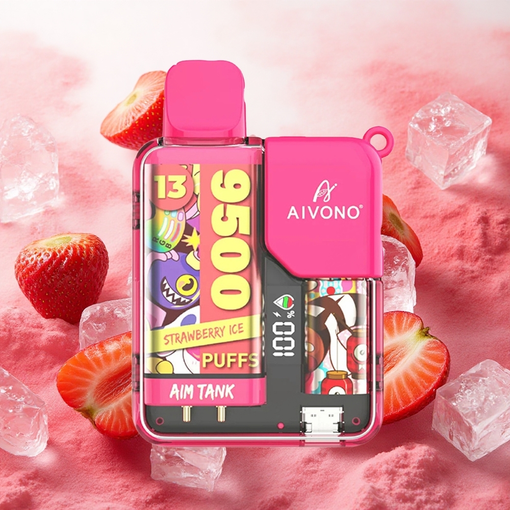 Aivono AIM-TANK 9500 Puffs Vape Descartável Morango Gelo 18ml LCD atacado brasileiro
