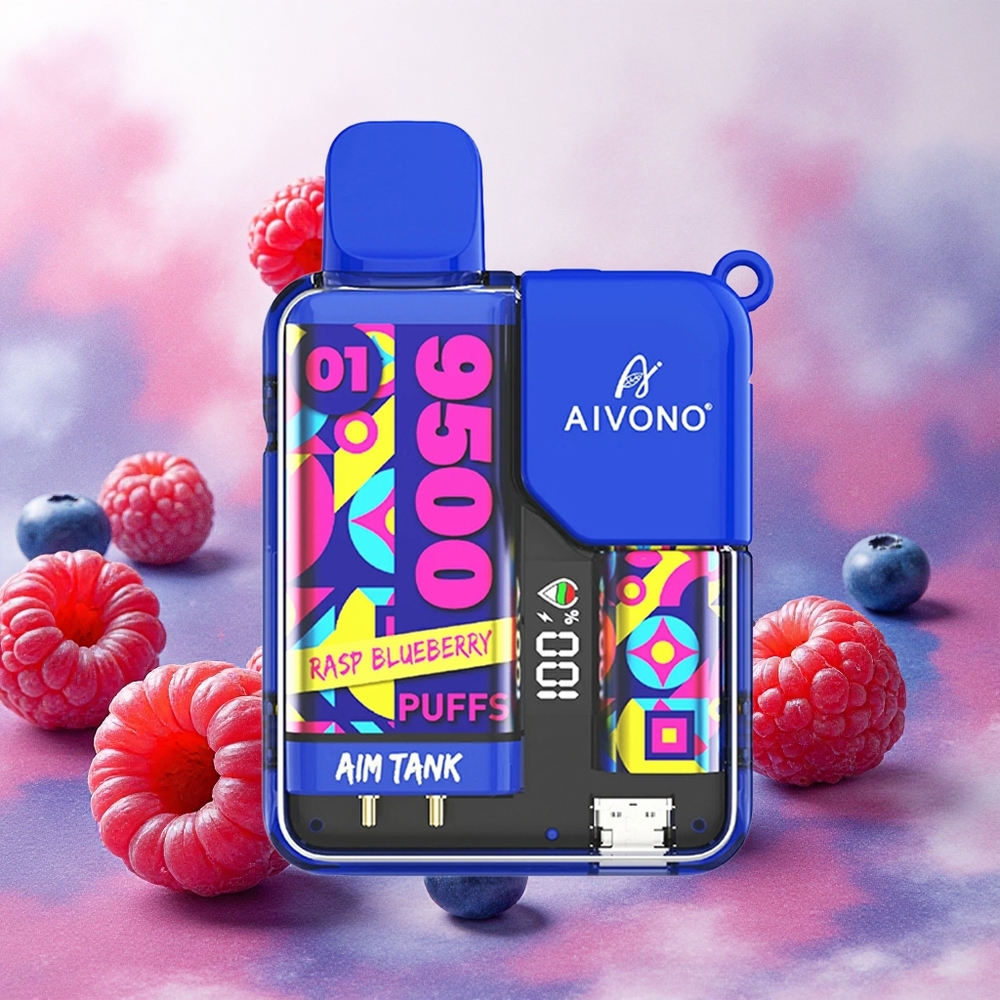 Aivono Aim Tank 9500 Puffs Vape Descartável Framboesa Mirtilo 18ml LCD atacado brasileiro