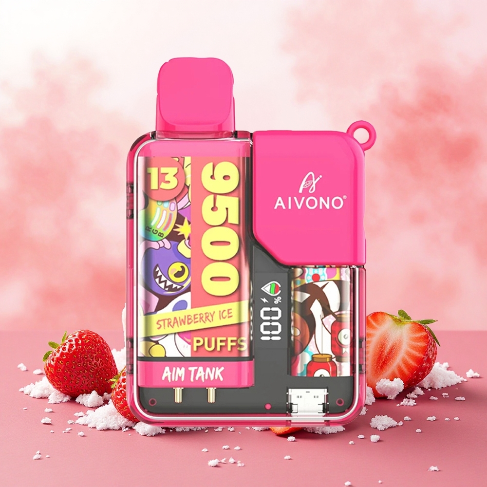 Aivono Aim Tank 9500 Puffs Vape Descartável Morango Gelo atacado brasileiro 18ml 650mAh LCD 1.2ohm