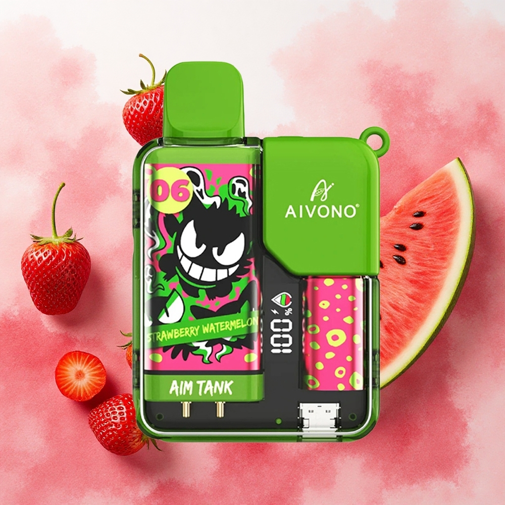 Aivono Aim Tank 9500 Puffs Vape Descartável Morango Melancia com Bateria 650mAh e Tela LCD - atacado brasileiro