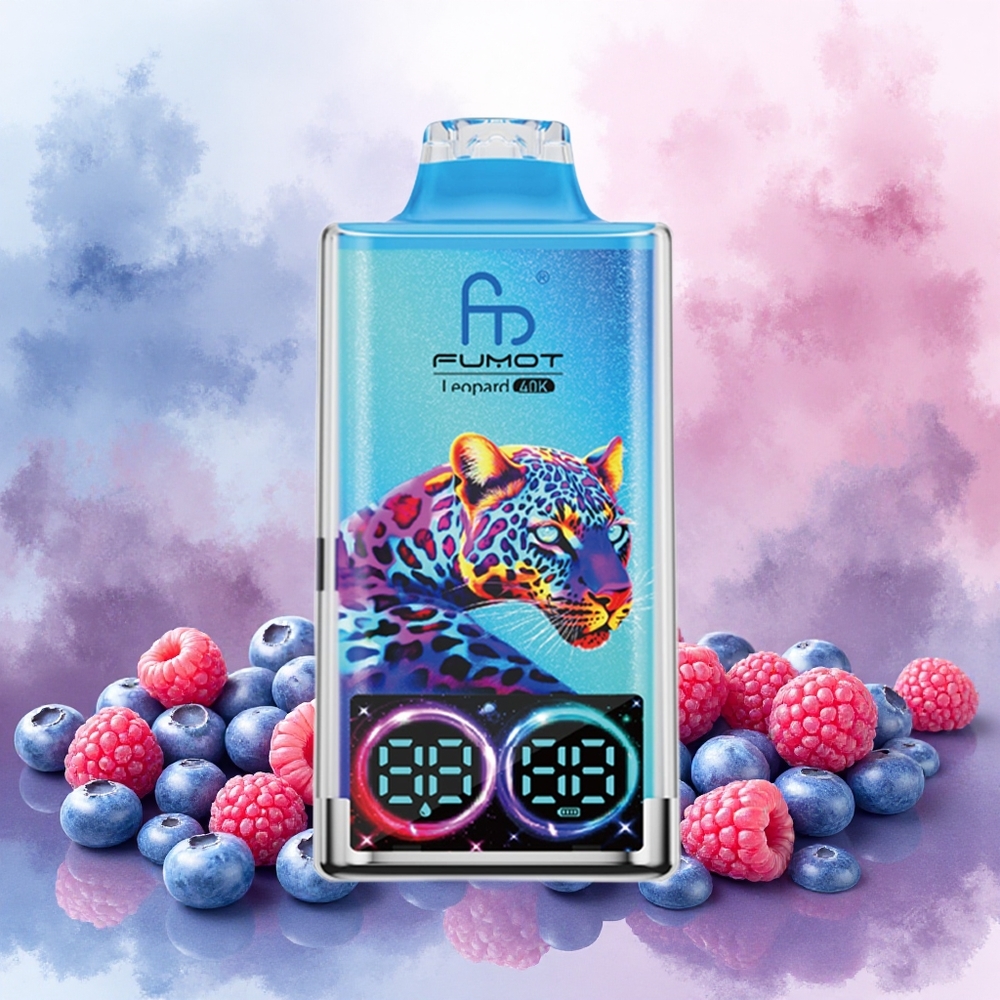 Fumot Leopard 40K Puffs Descartável Mirtilo Framboesa 0%-5% Nicotina, Bateria 700mAh, Bobina de Malha Dupla, Display Digital, atacado brasileiro