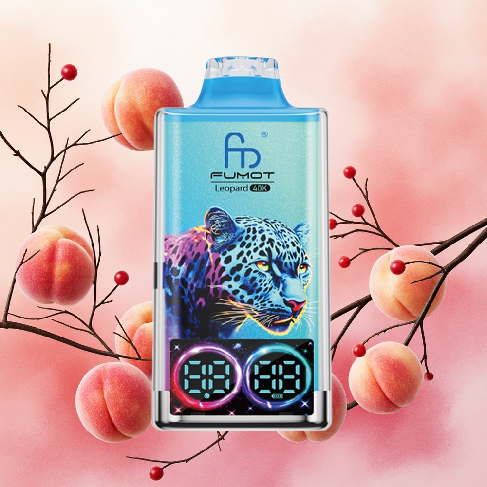 Fumot Leopard 40K Puffs Vape Descartável Pêssego e Frutas Silvestres, Dual Mesh, 700mAh, Tipo-C, atacado brasileiro