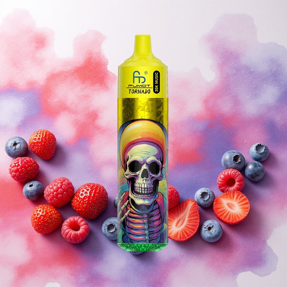 Fumot RandM Tornado 30000 Puffs Reutilizável com Bateria Recarregável 600mAh e Exibição LED - Morango, Mirtilo, Framboesa - Atacado Brasileiro