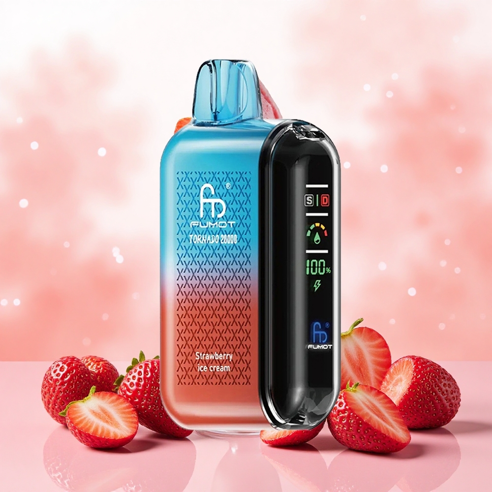 Fumot Tornado 20000 Puffs Vape Descarga Única Sorvete de Morango com Bobina de Malha Dupla, 2% Nicotina, atacado brasileiro