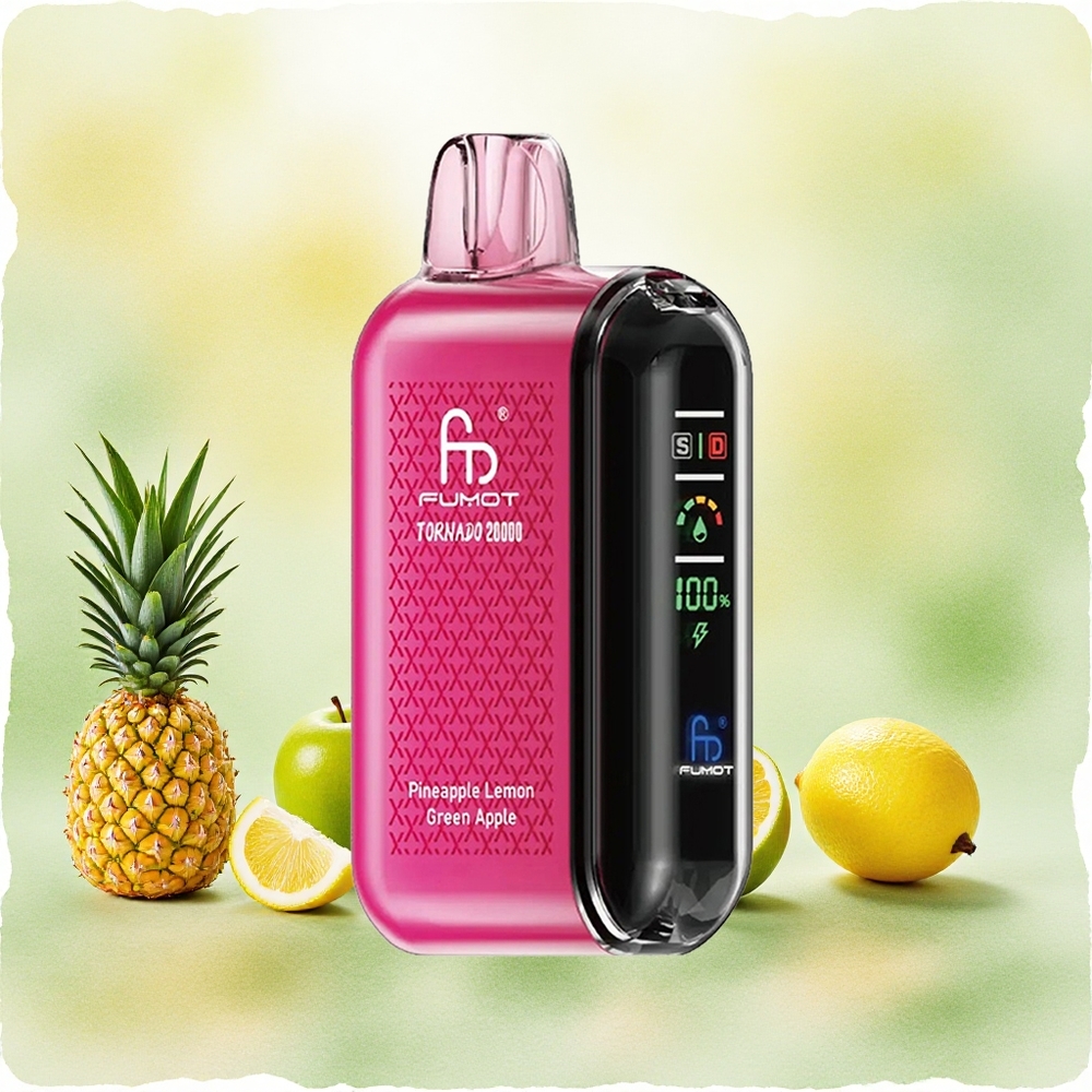 Fumot Tornado 20000 Puffs Vape Descartável Abacaxi Limão Maçã Verde com Bateria Recarregável 850mAh e 20ml de Líquido - Atacado Brasileiro