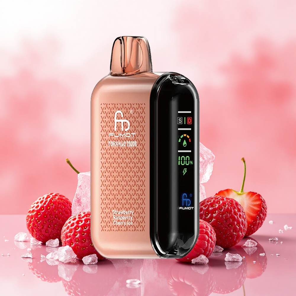 Fumot Tornado 20000 Puffs Vape Descartável Morango Framboesa Cereja Gelo atacado brasileiro Bobina de Malha Dupla 20ml 850mAh