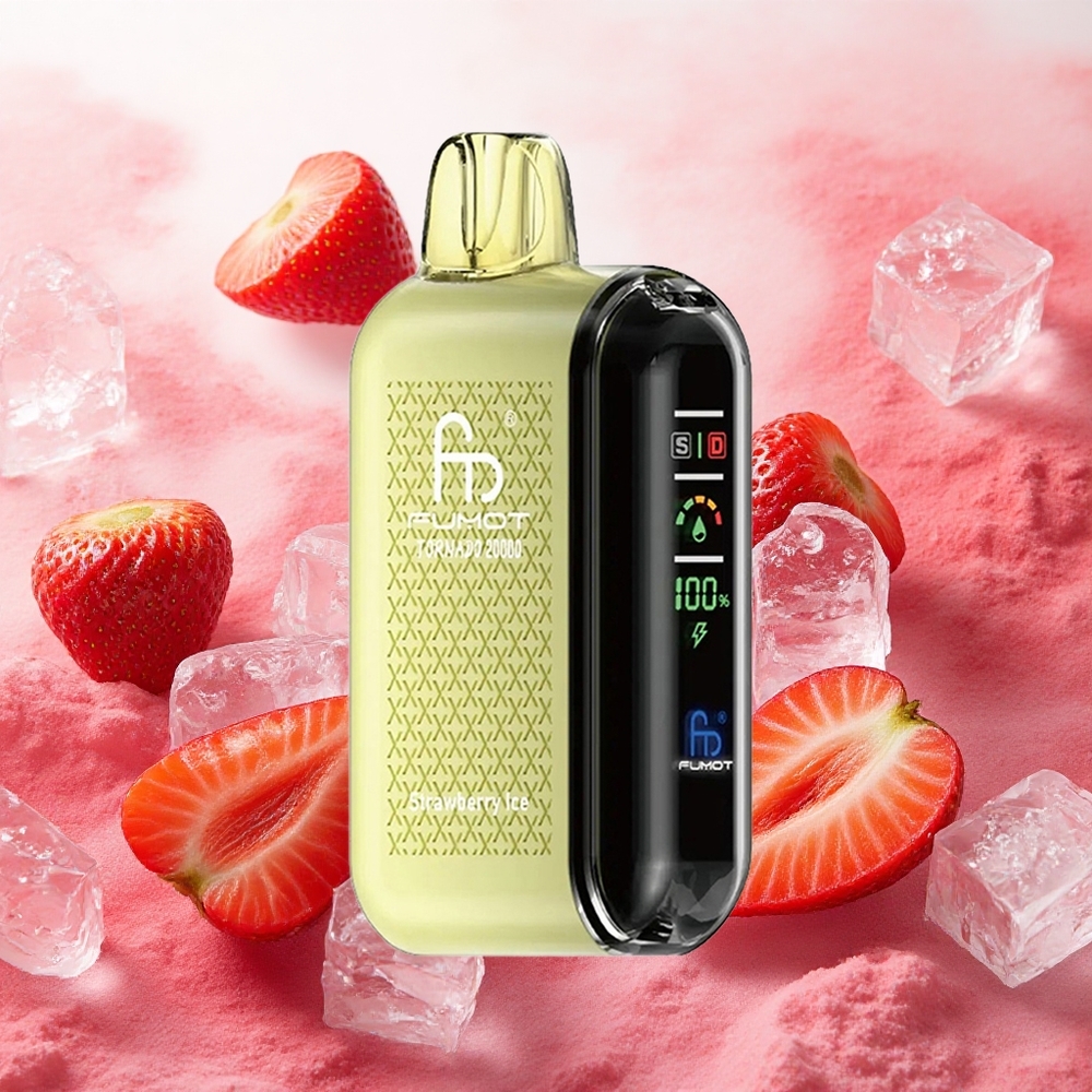 Fumot Tornado 20000 Puffs Vape Descartável Morango Gelado com Bateria Recarregável 850mAh e Display Inteligente - Atacado Brasileiro